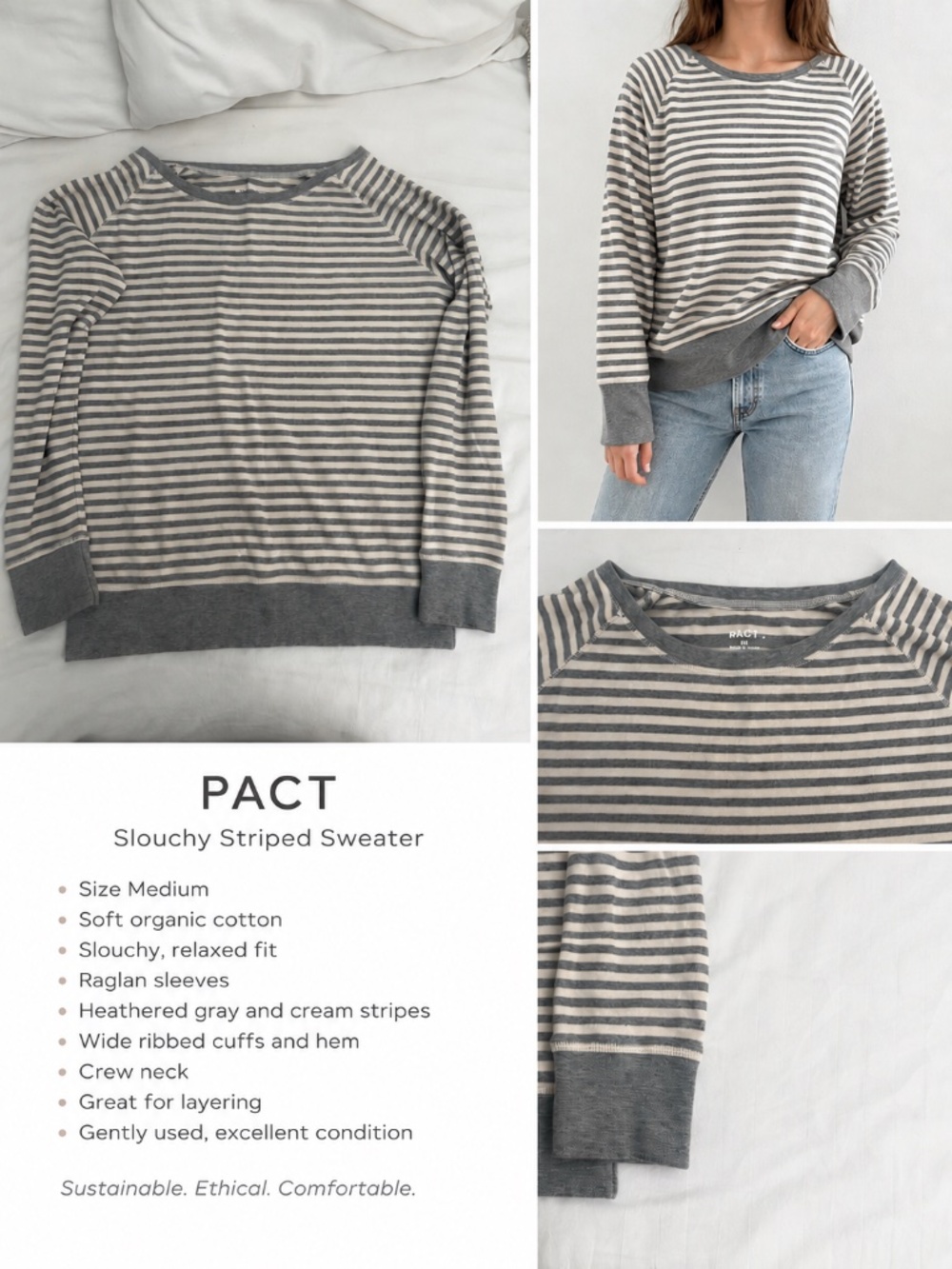 Pact Women's Slouchy Striped Sweater Medium